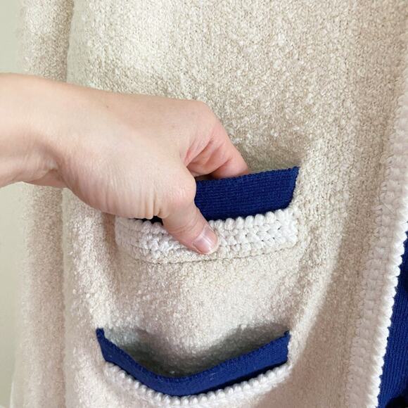 J. Crew Cream/Navy Boucle Cardigan Sweater Pockets Button Up Women's Size Medium - Picture 4 of 10